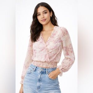 Maison d'Amélie | Women's Pink & White Floral Ruffle Blouse | Size Medium
